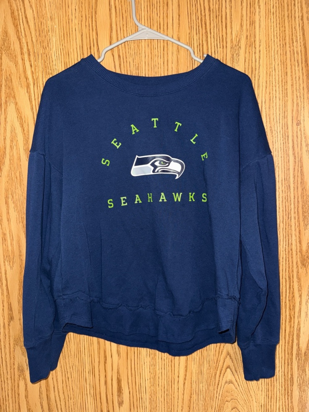 NFL Team Apparel Seattle Seahawks Navy Crewneck with Neon Accent